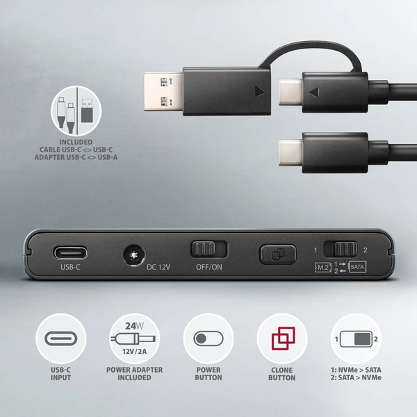 AXAGON ADSA-CC USB-C NVMe M.2 SSD 2.5'/3.5 SSD/HDD adaptér - Externé boxy - Obrázok 14P0000K01