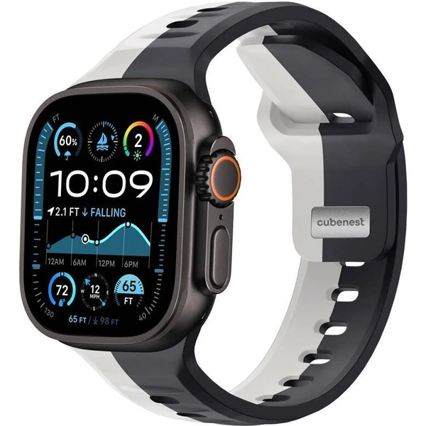 CubeNest Premium Silicon Band remienok Apple Watch 42-49 mm čierny/sivý - Remienky - Hlavný obrázok