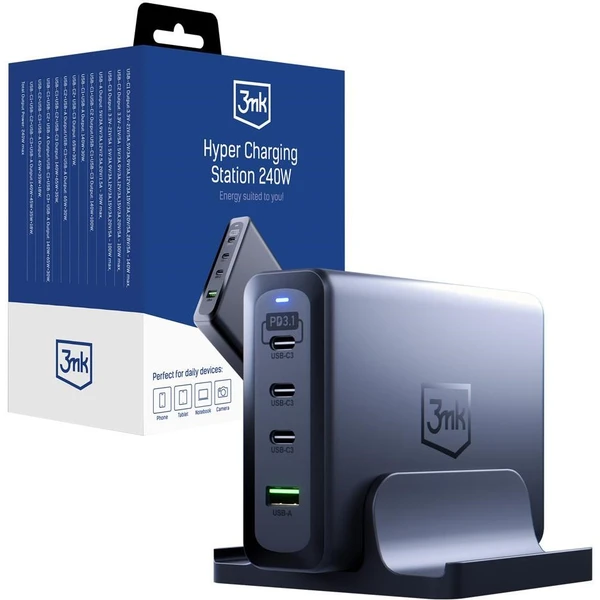3mk Hyper Charging Station nabíjacia stanica, 240W, GaN, 3x USB-C + 1x USB-A čierna - Nabíjačky - Hlavný obrázok