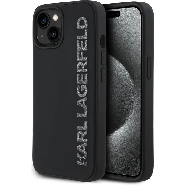 Karl Lagerfeld 3D Rubber Glitter Logo kryt iPhone 14 čierny - Puzdra - Hlavný obrázok