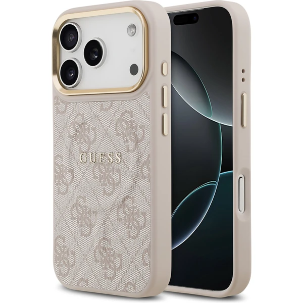 Guess PU Leather 4G Gold Frame MagSafe kryt iPhone 17 Pro ružový - Puzdra - Hlavný obrázok