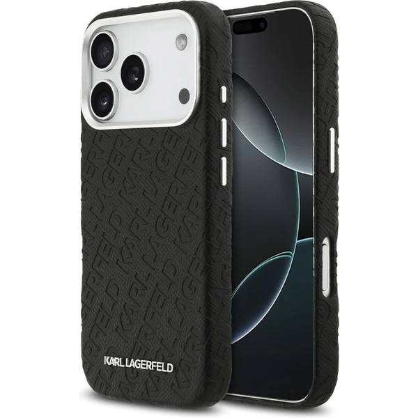 Karl Lagerfeld Grained PU Repeated Logo MagSafe kryt iPhone 17 Pro čierny - Puzdra - Hlavný obrázok