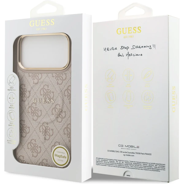 Guess PU Leather 4G Gold Frame MagSafe kryt iPhone 17 Pro Max ružový - Puzdra - Obrázok 155d2957e0044c75a13fcec271f5e669