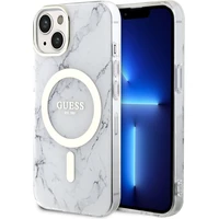 Guess IML Marble MagSafe Zadný Kryt pre iPhone 13 White - Puzdra