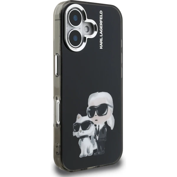 Karl Lagerfeld IML Aquarelle Karl and Choupette kryt iPhone 16 čierny - Puzdra - Obrázok 1574a6efb8f54096827abcbfe88b86c4