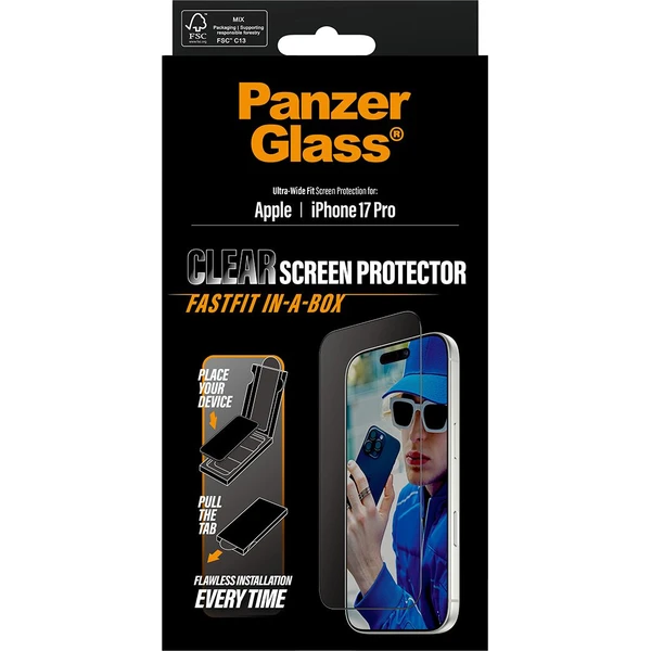 PanzerGlass® Ultra-Wide Fit sklo Apple iPhone 17 Pro s bezprašným aplikačným boxom - Ochranné fólie a sklo - Obrázok 15KH000K01