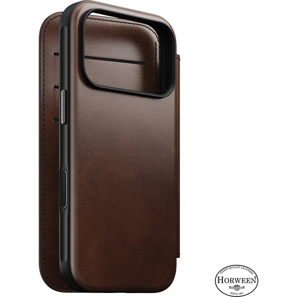 Nomad Modern Leather Folio (Horween) MagSafe kožené puzdro iPhone 18 Pro Rustic Brown - Puzdra - Hlavný obrázok