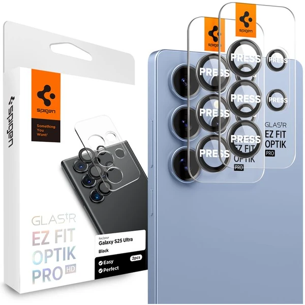 Spigen Glass TR EZ Fit Optik Pre HD sklá na fotoapará Samsung Galaxy S25 Ultra čierna (2 ks) - Ochranné fólie a sklo - Hlavný obrázok