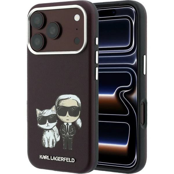 Karl Lagerfeld PU Semi Wrap Smooth Sketch Bodies Magsafe kryt iPhone 18 Pro vínový - Puzdra - Hlavný obrázok