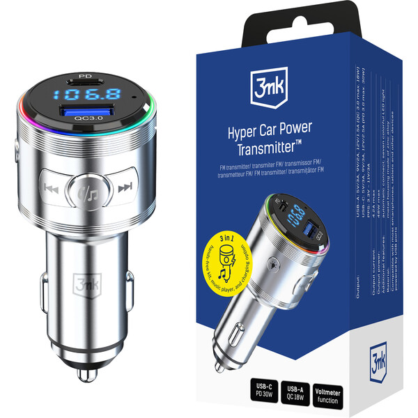 3mk Hyper Car Power Transmitter 48W QC PD PPS USB 1C1A strieborný