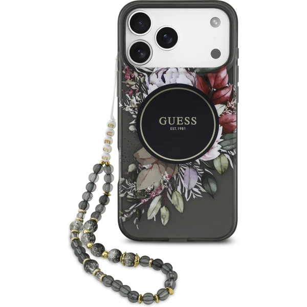 Guess IML Flowers Strap MagSafe kryt iPhone 17 Pro Max čierny - Puzdra - Hlavný obrázok