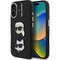 Karl Lagerfeld Grained PU K&CH Heads kryt iPhone 16 čierny - Puzdra