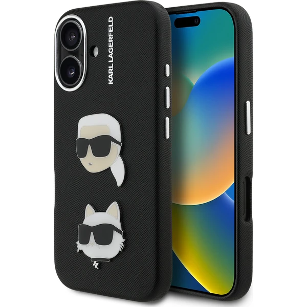 Karl Lagerfeld Grained PU K&CH Heads kryt iPhone 16 čierny - Puzdra - Hlavný obrázok
