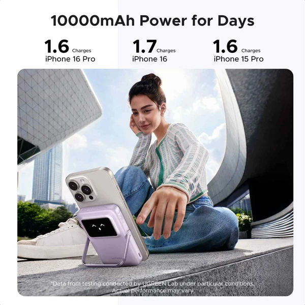 UGREEN Uno MagSafe/Qi2 Powerbanka so stojanom, 10000 mAh, 20W, fialová - Powerbanky - Obrázok 1698a74544994d7186e388e2593c4aee