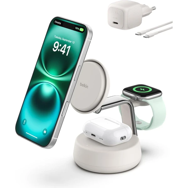 Belkin UltraCharge™ PRO Qi2 25W 3v1 MagSafe nabíjačka pre iPhone/Apple Watch/AirPods piesočná - Nabíjačky - Hlavný obrázok