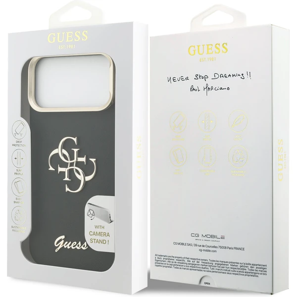 Guess PU Grained 4G Logo Stand Camera Frame kryt iPhone 17 Pro Max čierny - Puzdra - Obrázok 1722b00cb29b4209bc9b2598a6e14f90