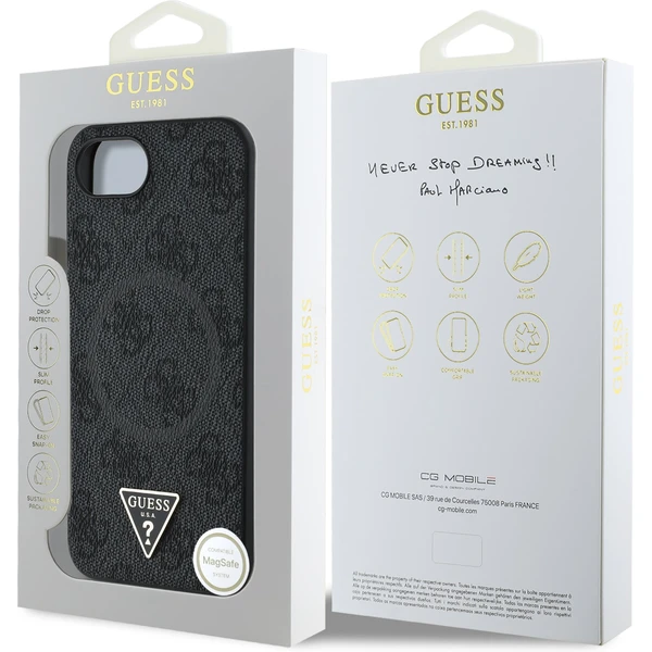 Guess PU 4G Strass Triangle Metal Logo kryt iPhone 17e/16e čierny - Puzdra - Obrázok 178d34c9fc894871934e948fe3e325c4