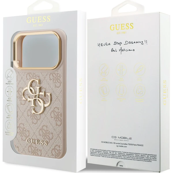 Guess PU Leather 4G Metal Logo Gold Frame Zadný Kryt pre iPhone 18 Pro Pink - Puzdra - Obrázok 17e1b80fdc114253ba40bc31eb418f9c