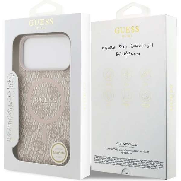 Guess PU Leather 4G Colored Ring MagSafe Zadný Kryt pre iPhone 17 Pro Max ružový - Puzdra - Obrázok 17e481db7e4e4b4e92221759df2ef8ac