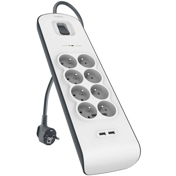 Belkin prepäťová ochrana BSV804, 8 zásuviek, 2xUSB/2.4A, 2m