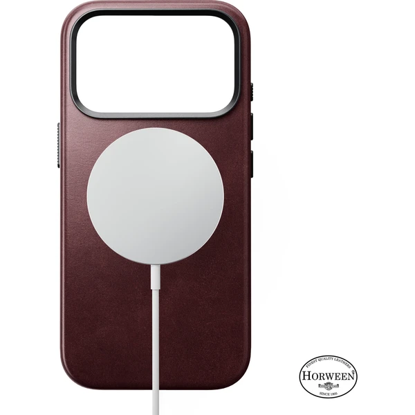 Nomad Traditional Leather (Horween) MagSafe kožený kryt iPhone 18 Pro Burgundy - Puzdra - Obrázok 183b3ad3c5b741758d34ed0f1da5dc64