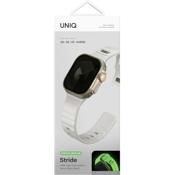 UNIQ Stride FKM Rubber vodeodolný remienok Apple Watch 49/45/44/42mm biely/svietiaci - Remienky - Obrázok 1858e131aba7403abb37dd059c49fded