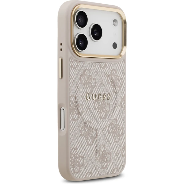 Guess PU Leather 4G Gold Frame MagSafe kryt iPhone 17 Pro ružový - Puzdra - Obrázok 186e29fe7dc545f8b57de6a76d43f0d2