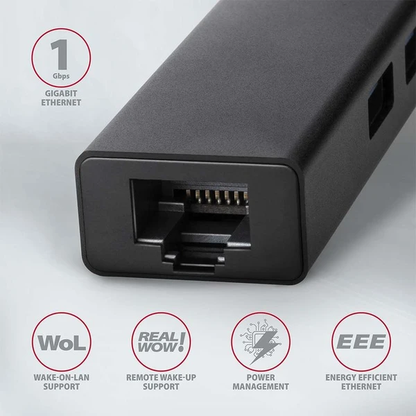 AXAGON HMAGL3A USB 3.2 Gen 1 hub porty 3x USBA + Gigabit Ethernet kovový kábel USBA 20cm - USB huby - Obrázok 187HF00101