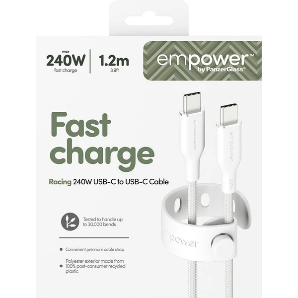 PanzerGlass USB-C/USB-C napájací kábel 240W 1,2m biely - Káble a redukcie - Obrázok 193J000K01