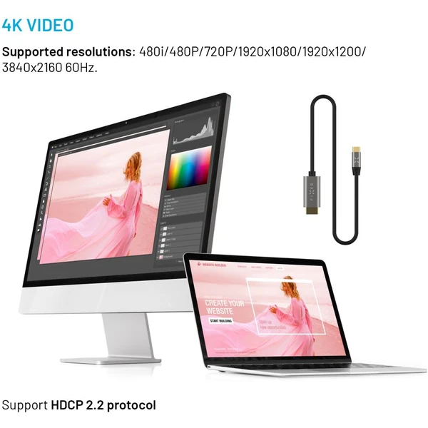 FIXED USB-C 3.1 Gen 2/HDMI HDMI 2.0 kábel, 18Gbps, 4K60HZ, 2m, sivý - Káble - Obrázok 19835a2f00a247649cfc2fc9d9fa0ea4