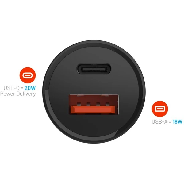 FIXED autonabíjačka s USB-C a USB výstupom a podporou PD, 20W čierna - Nabíjačky - Obrázok 19O2000P01