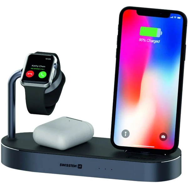 SWISSTEN 4v1 bezdrôtová nabíjačka Qi USB Lightning Mfi 45W čierna - Nabíjačky - Hlavný obrázok