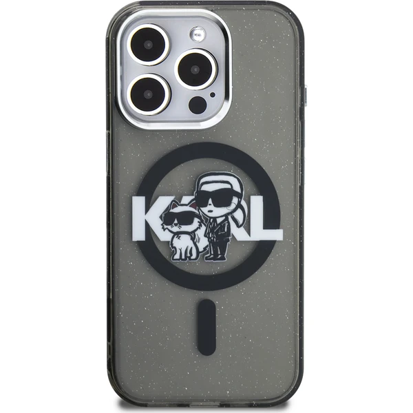 Karl Lagerfeld IML Glitter Karl and Choupette Sketch MagSafe kryt iPhone 15 Pre čierny - Puzdra - Obrázok 19f82bac28f6422399e30a9403627c22