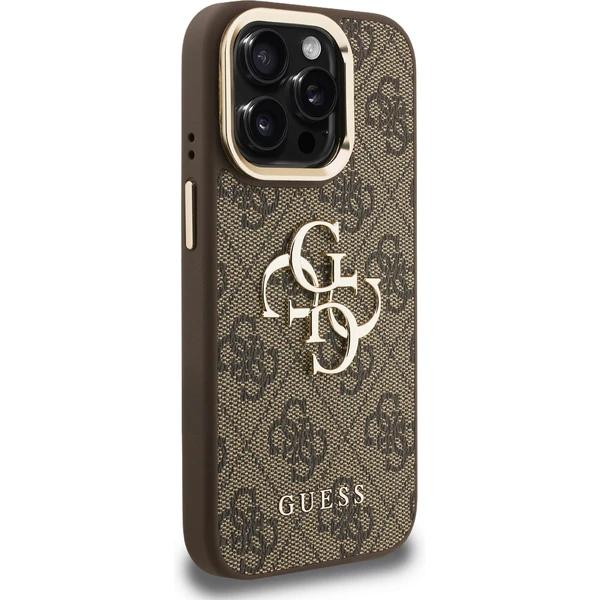 Guess PU 4G Metal Logo Stand Camera Frame kryt iPhone 15 Pre hnedý - Puzdra - Obrázok 19f8c08326774171b6b586206a728446