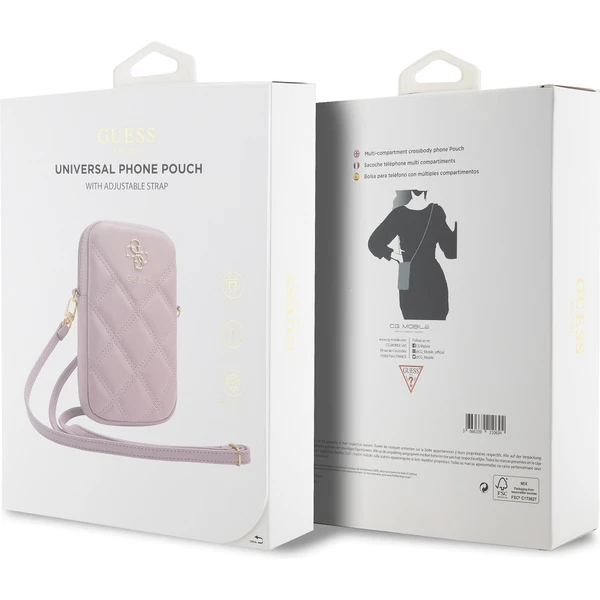 Guess PU Quilted 4G Metal Logo Wallet Phone Bag Zipper ružový - Popruhy a crossbody - Obrázok 1A82000N01