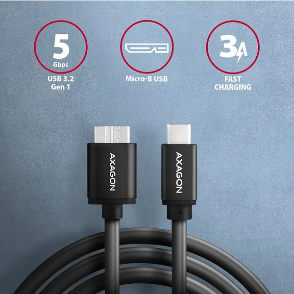 AXAGON MicroUSB-B/USB-C napájací kábel 1m čierny - Káble a redukcie - Obrázok 1ED0700301