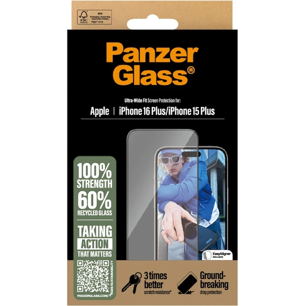 PanzerGlass® Ultra-Wide Fit Apple iPhone 16 Plus/15 Plus s inštalačným rámčekom - Ochranné fólie a sklo - Obrázok 1G08000P01