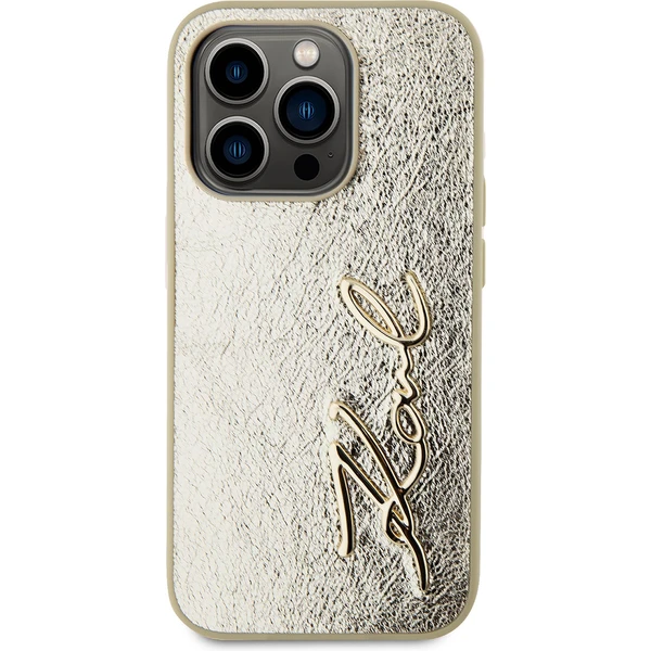 Karl Lagerfeld Wrinkled PU Signature Logo zadný kryt iPhone 15 Pro Max zlatý - Puzdra - Obrázok 1GN5000J01