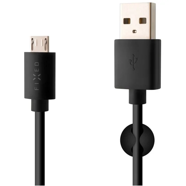 FIXED Rýchly nabíjací USB-A/MicroUSB napájací kábel 1m čierny - Káble a redukcie - Hlavný obrázok