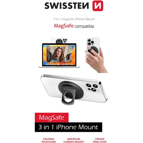 SWISSTEN 3in1 MagStick IPHONE MOUNT BLACK (kompatibilný s MagSafe)