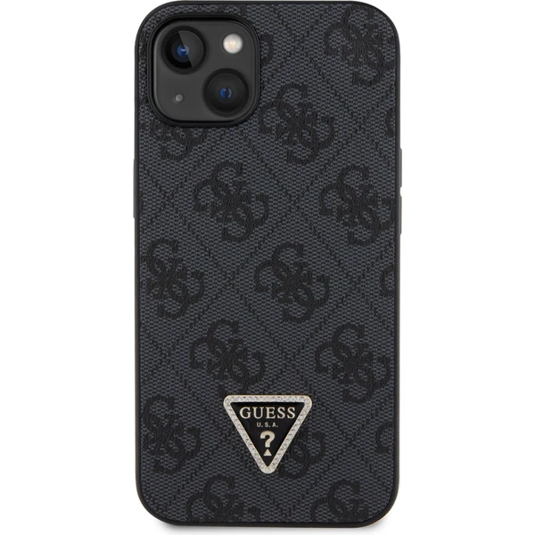 Guess PU 4G Strass Triangle Metal Logo kryt iPhone 15 čierny - Puzdra - Obrázok 1XX4000701