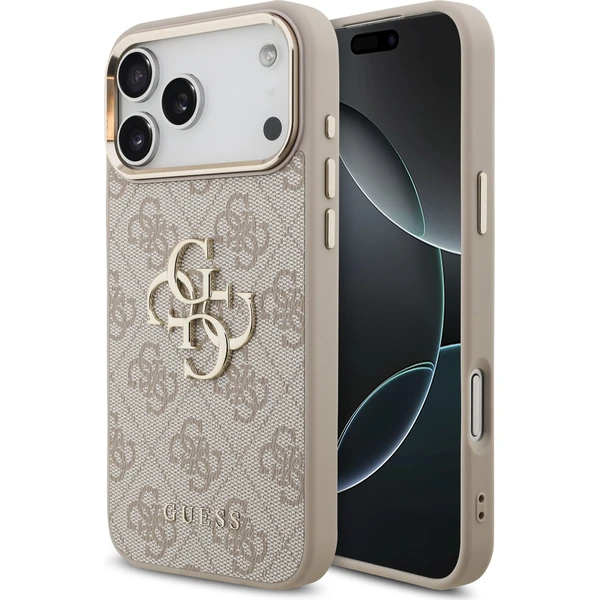 Guess PU Leather 4G Metal Logo Gold Frame Zadný Kryt pre iPhone 18 Pro Max Pink - Puzdra - Hlavný obrázok