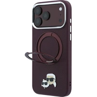 Karl Lagerfeld PU Grained K&CH Heads Ring Stand Magsafe kryt iPhone 18 Pro vínový - Puzdra