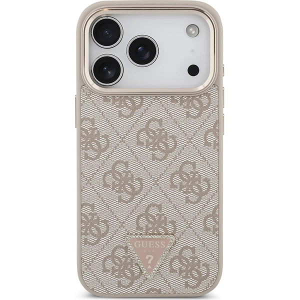 Guess PU Leather 4G Strass Triangle Logo Gold Frame MagSafe Zadný kryt pre iPhone 18 Pro Pink - Puzdra - Obrázok 1ac12b373e554a2dba3369a4d8725719