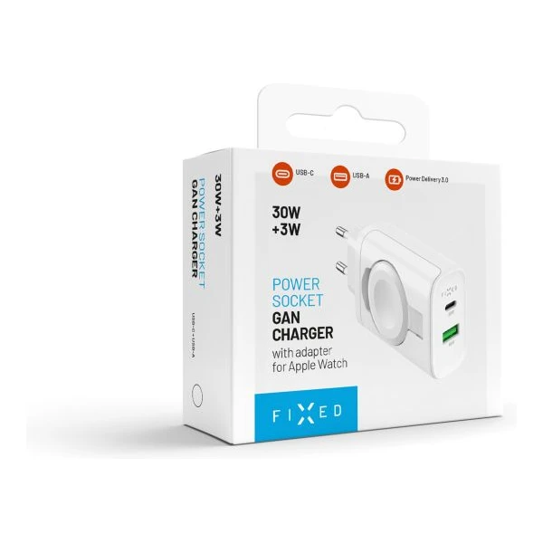 FIXED Power Socket GaN nabíjačka USB-A/USB-C a nabíjačkou pre Apple Watch biela - Nabíjačky - Obrázok 1ac46f5b0f3543899c72ef48be44d053