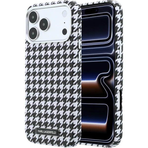 Karl Lagerfeld PU Houndstooth Resin Plate MagSafe kryt iPhone 17 Pro Max čierny - Puzdra - Hlavný obrázok