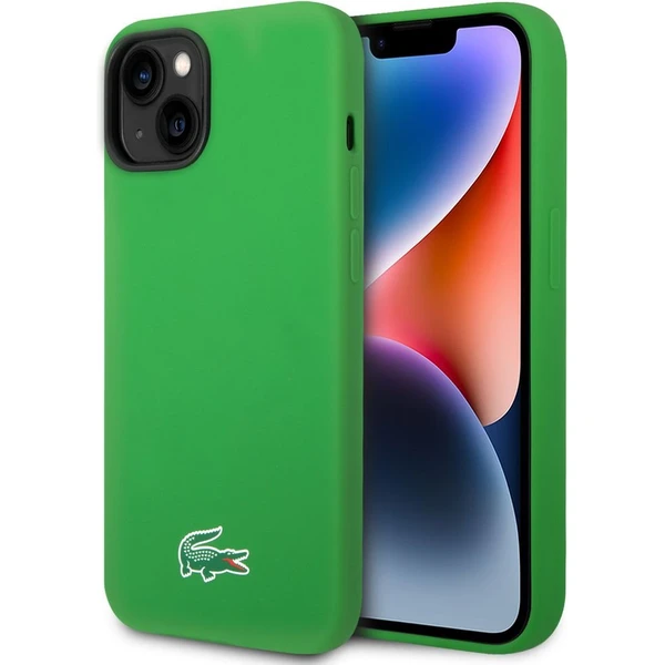 Lacoste Liquid Silicone Microfiber Croc Logo MagSafe kryt iPhone 13/14/15 zelený - Puzdra - Hlavný obrázok