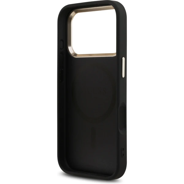 Guess PU Leather 4G Triangle Logo Gold Frame MagSafe kryt iPhone 17 Pro čierny - Puzdra - Obrázok 1b4bfb74e4e349d3a508eb1574c5d767