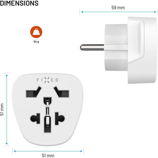 FIXED EU cestovný adaptér 2 pre pripojenie UK, US, AUS zariadení do EU zásuviek, biely - Zásuvky - Obrázok 1b564b26de044c9581303ebc603d7300