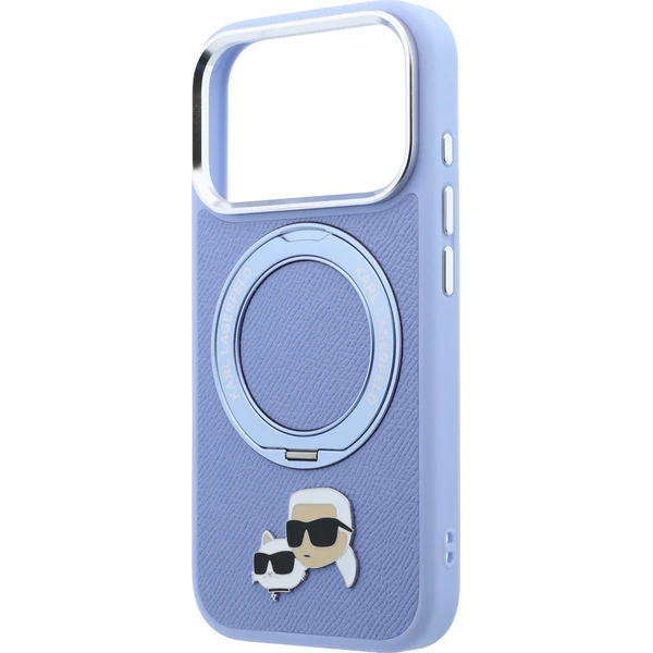 Karl Lagerfeld PU Grained K&CH Heads Ring Stand Magsafe kryt iPhone 18 Pro modrý - Puzdra - Obrázok 1b7d024c3ef84f29b7f65a297e1ef092